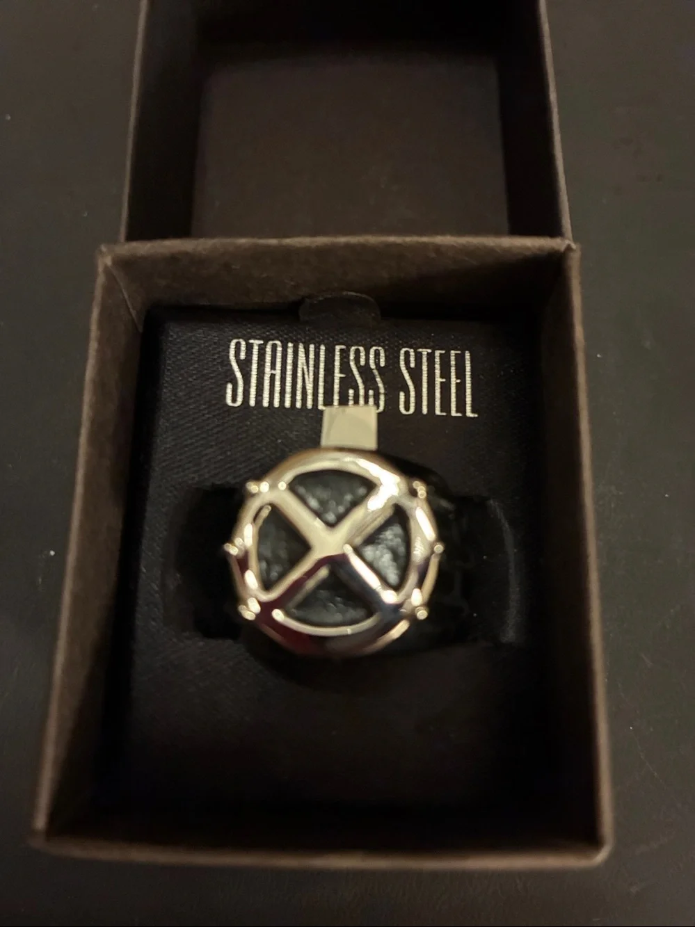 Wolverine Stainless Steel Black and Silver X Emblem Ring